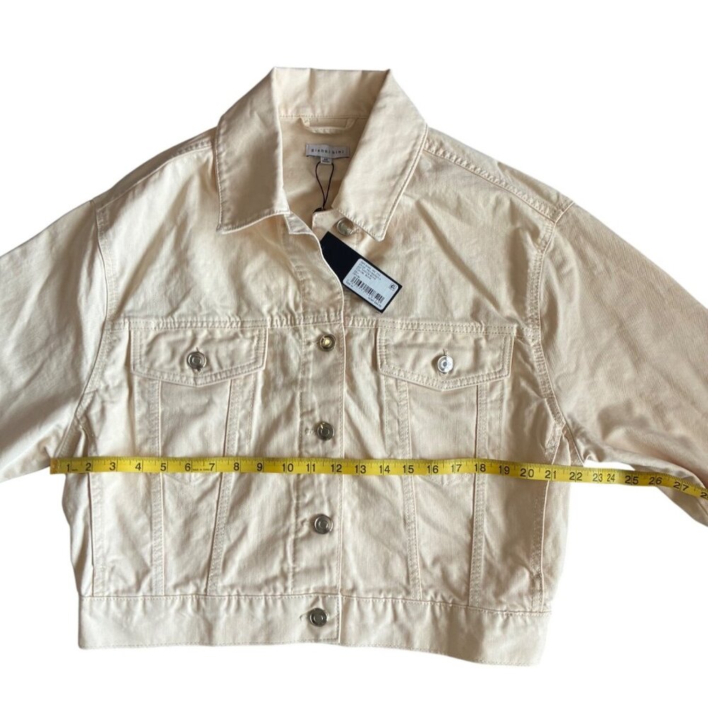 NWTGianni Bini Womens Cropped Denim Jacket M Bone Beige Cotton Button-Up READ - Picture 9 of 16